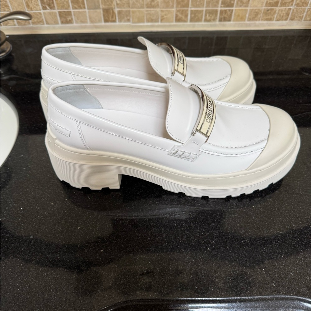 Dior White Flats with Metallic Accent - Picture 2 of 9